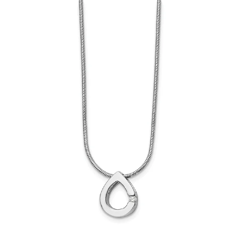 Diamond Accent Teardrop Necklace in Rhodium Plated Silver, 18-20 Inch