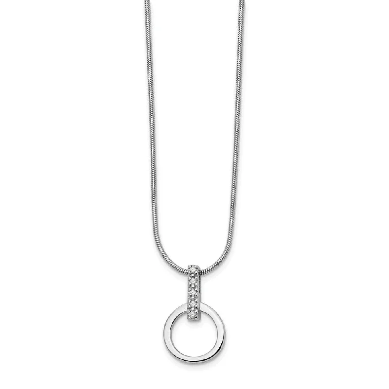 Diamond Bail Circle Necklace in Rhodium Plated Silver, 18-20 Inch