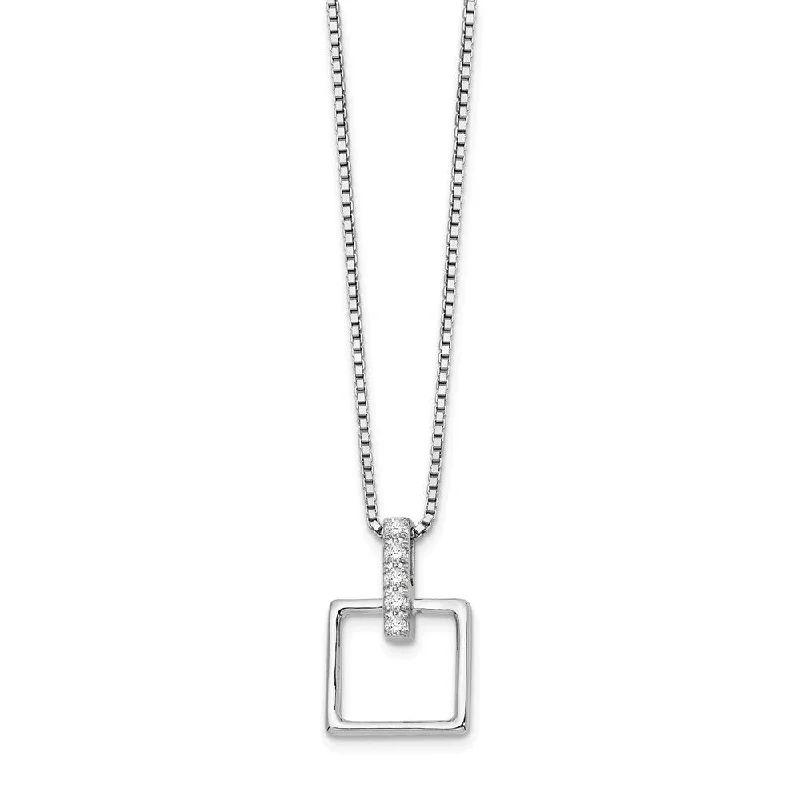 Diamond Bail Square Necklace in Rhodium Plated Silver, 18-20 Inch