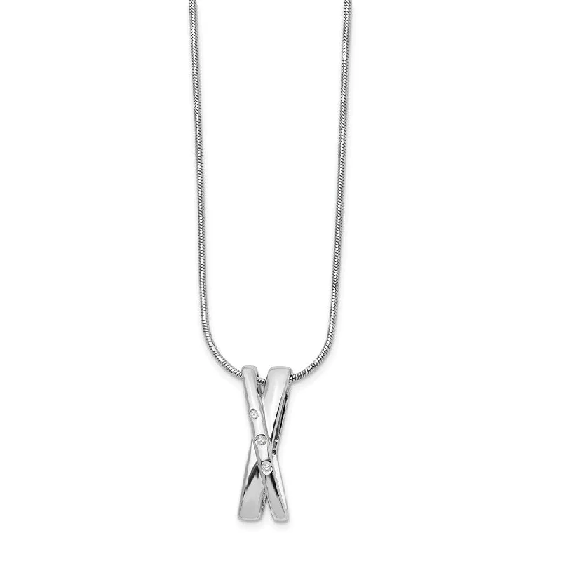 Diamond Crossover Necklace in Rhodium Plated Silver, 18-20 Inch