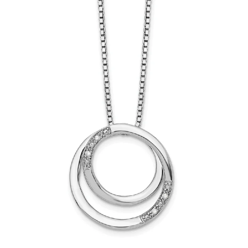 Diamond Double Circle Necklace in Rhodium Plated Silver, 18-20 Inch