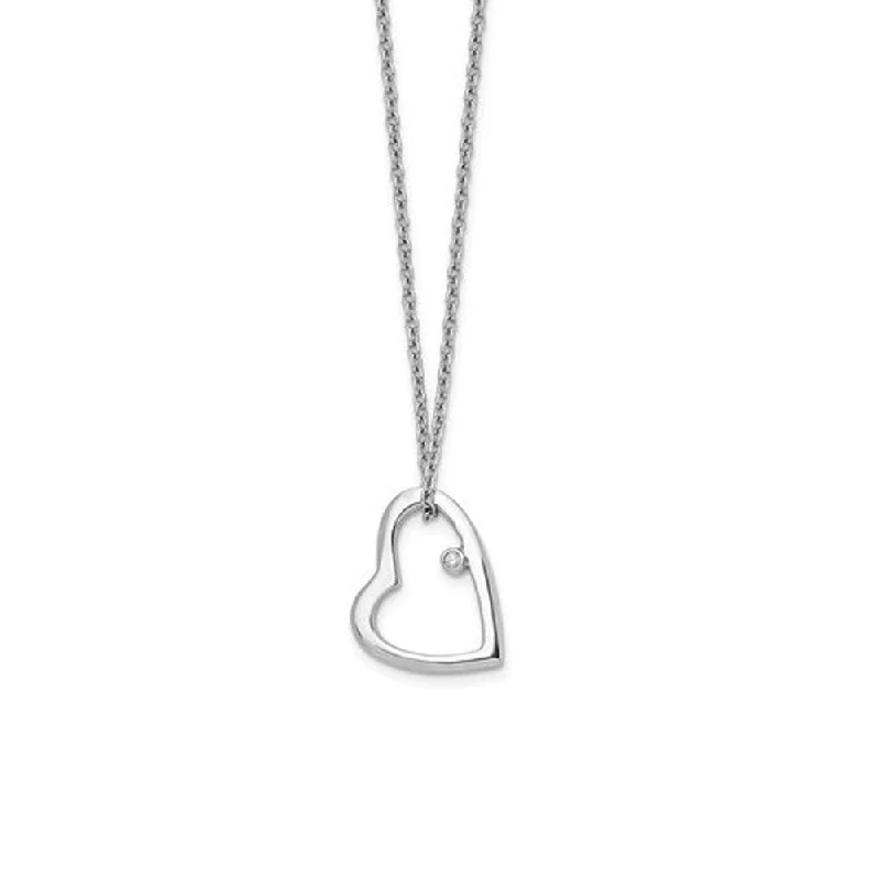 Diamond Heart Necklace in Rhodium Plated Silver, 18-20 Inch