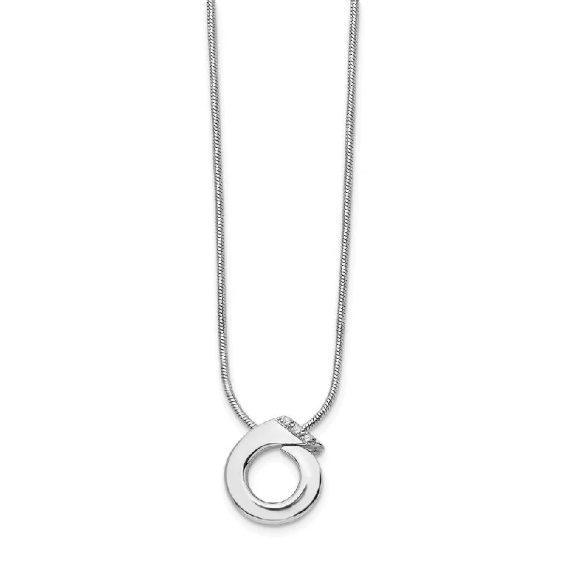 Diamond Open Circle Necklace in Rhodium Plated Silver, 18-20 Inch