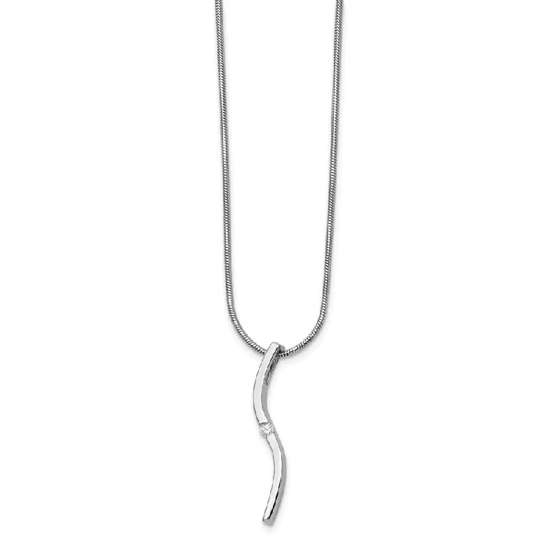 Diamond Twisted Vertical Bar Adj. Necklace in Rhodium Plated Silver