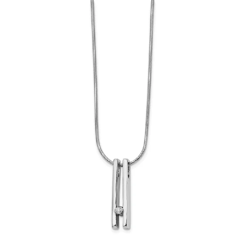 Double Bar Diamond Necklace in Rhodium Plated Silver, 18-20 Inch