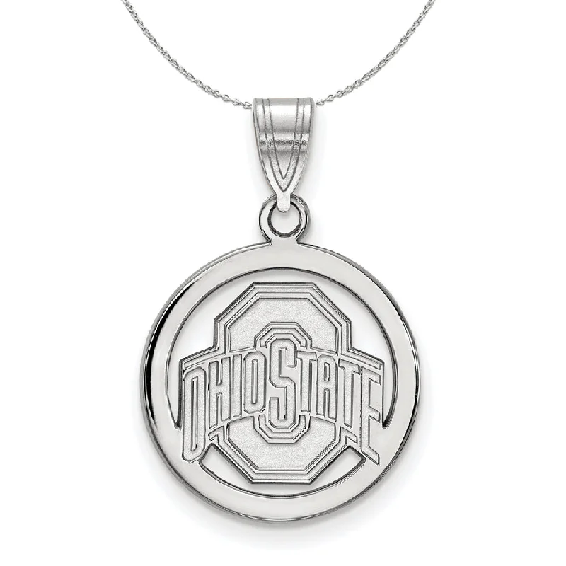 Sterling Silver Ohio State Small Circle Pendant Necklace