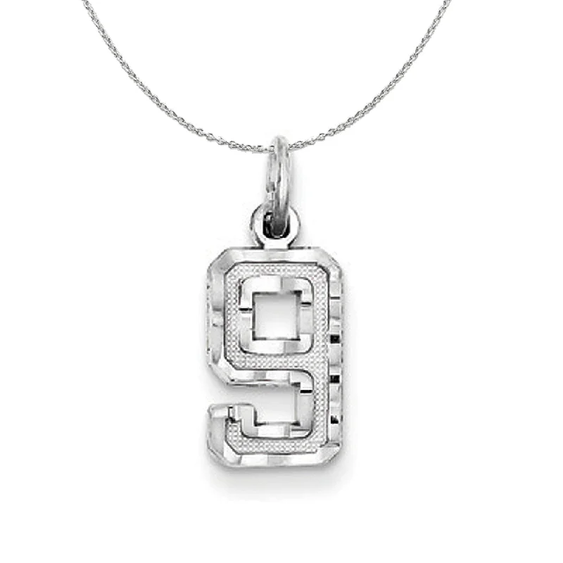 Sterling Silver, Varsity Collection, Small D/C Number 9 Necklace