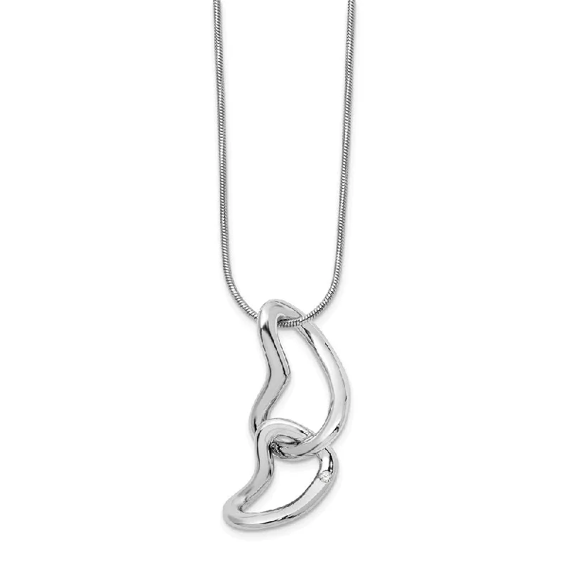 Twisted Diamond Double Heart Adj. Necklace in Rhodium Plated Silver