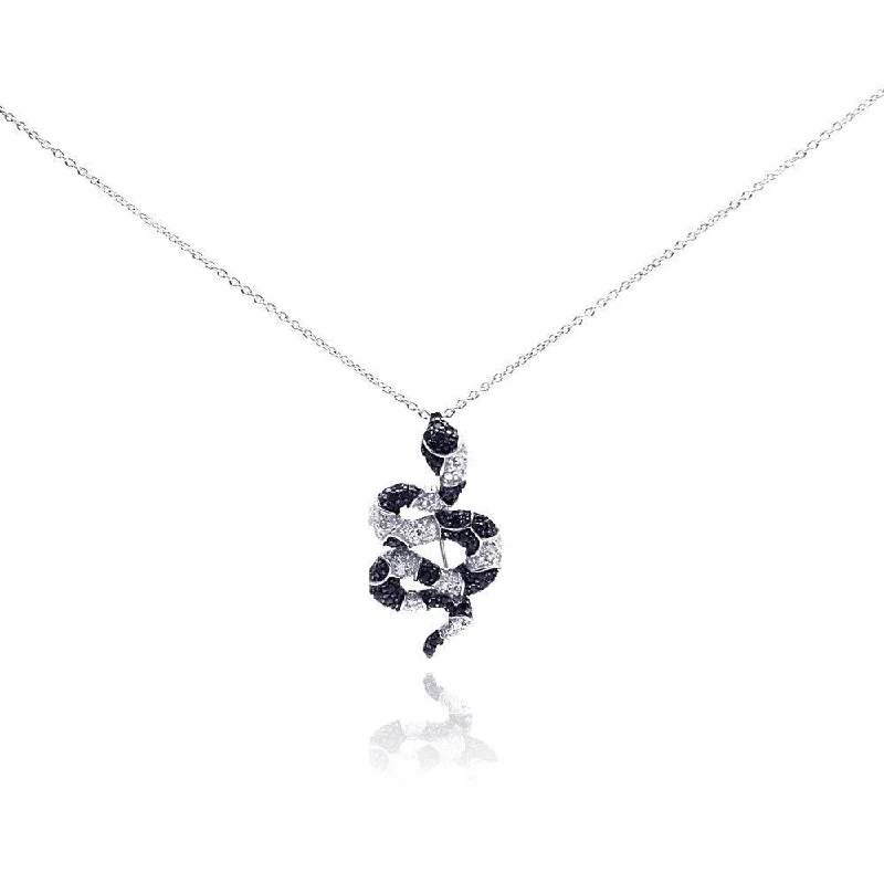 Silver 925 Black Plated Black CZ Snake Pendant Necklace - STP01004