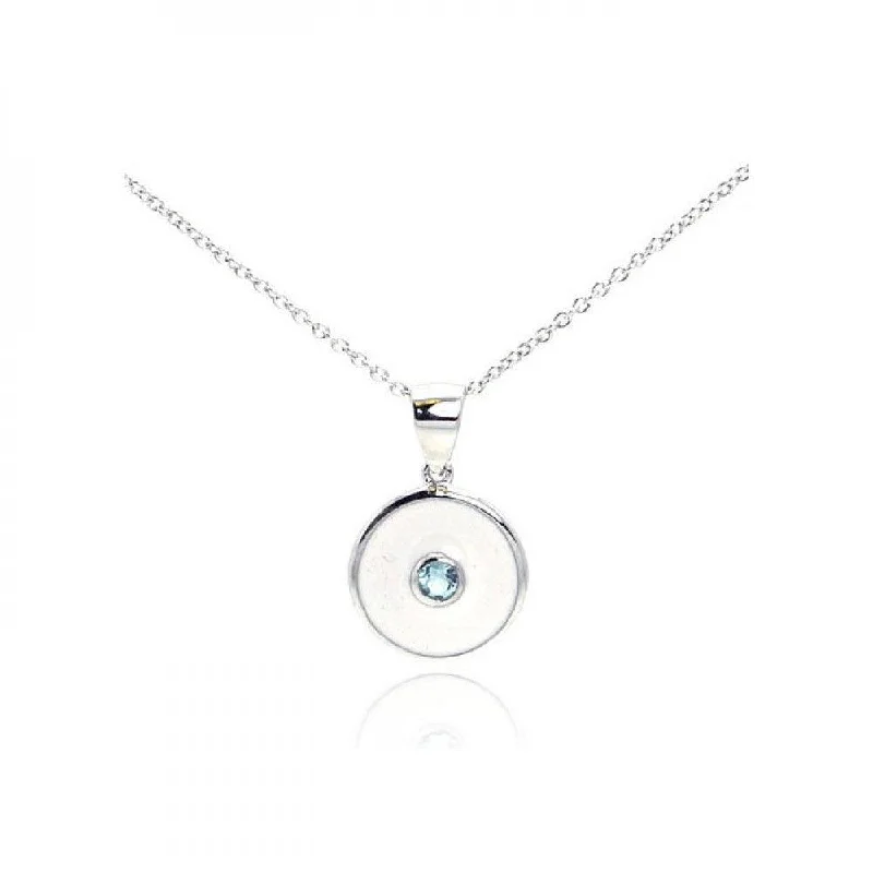 Silver 925 Rhodium Plated Blue CZ Circle Pendant Necklace - STP01078