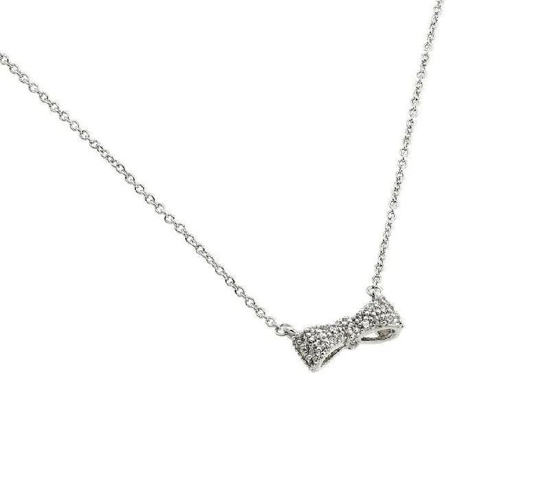 Silver 925 Rhodium Plated Bow CZ Necklace - BGP00807