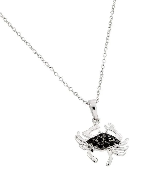 Silver 925 Rhodium Plated Clear and Black CZ Stone Crab Pendant Necklace - BGP00861