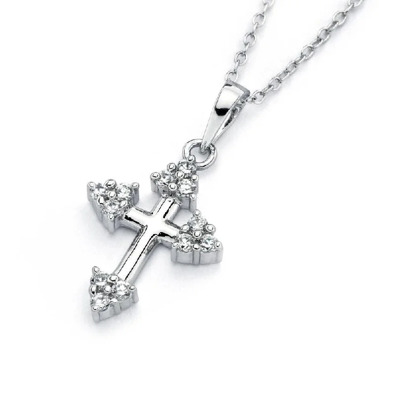 Silver 925 Rhodium Plated Clear CZ Cross Pendant Necklace -  BGP00826