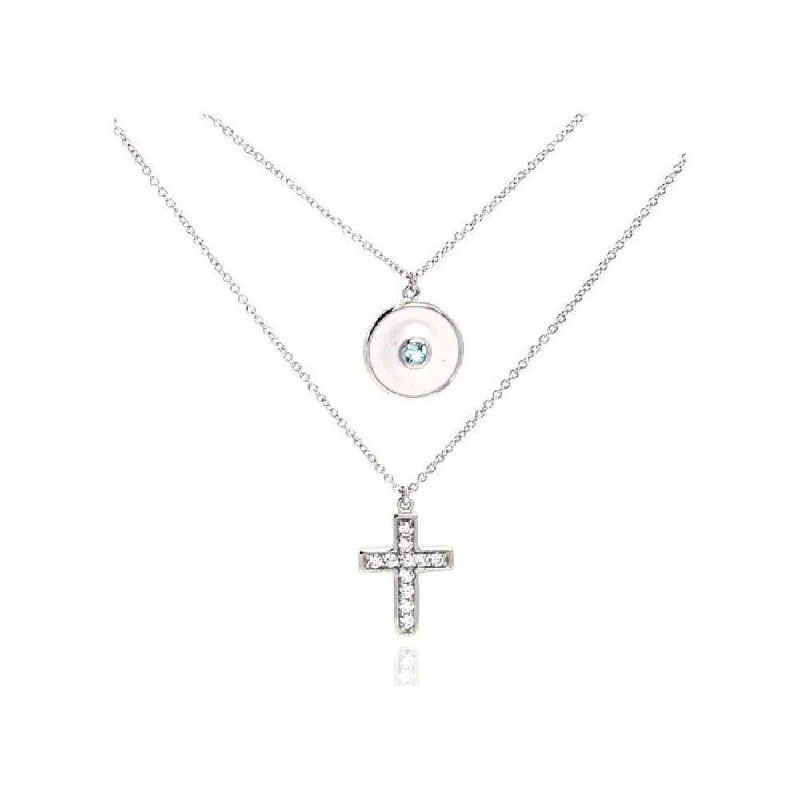 Silver 925 Rhodium Plated Clear CZ Cross Pendant Necklace - STP01077