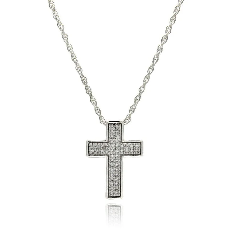 Silver 925 Rhodium Plated Clear CZ Cross Pendant Necklace - STP01326