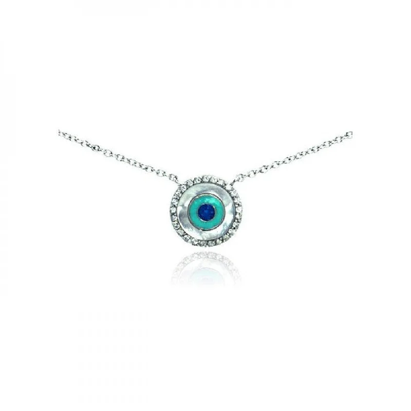 Silver 925 Rhodium Plated Clear CZ Evil Eye Pendant Necklace - STP01060