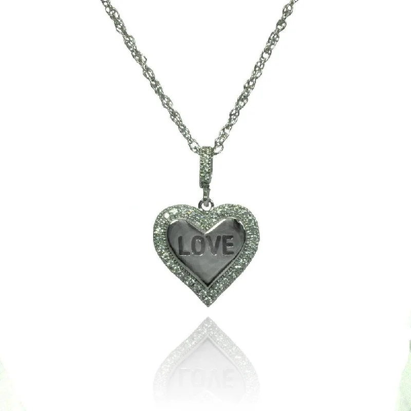 Silver 925 Rhodium Plated Clear CZ Heart Love Pendant Necklace - STP01363