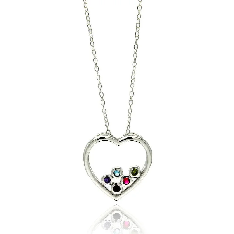 Silver 925 Rhodium Plated Clear CZ Heart Pendant Necklace - STP01332