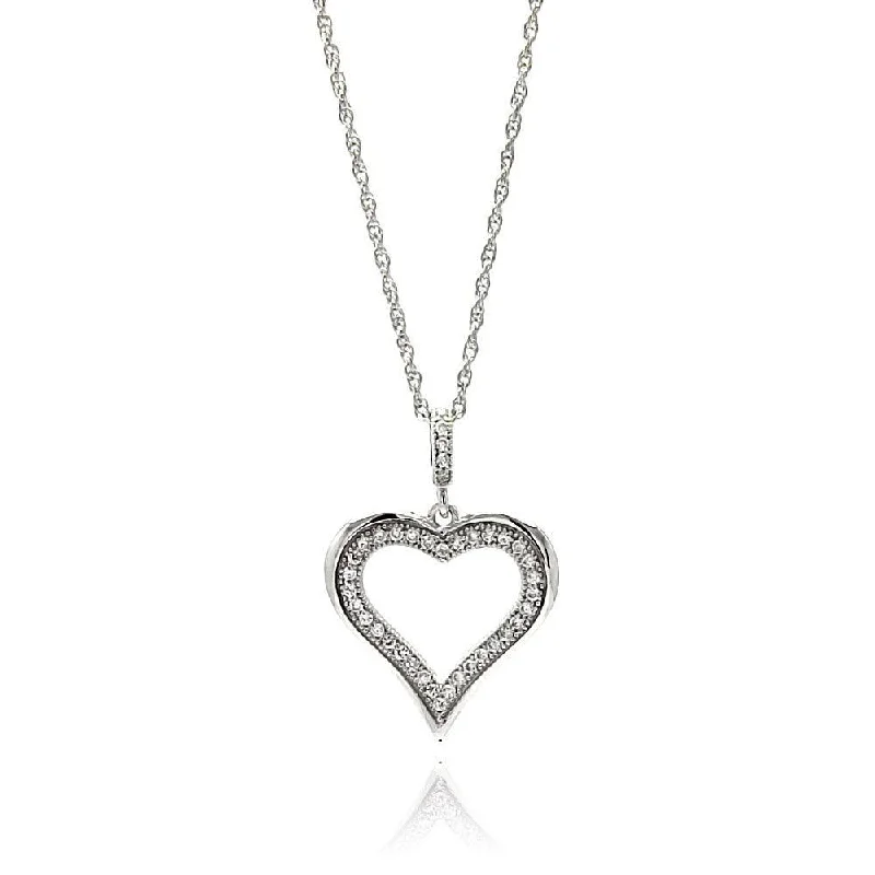 Silver 925 Rhodium Plated Clear CZ Heart Pendant Necklace - STP01353