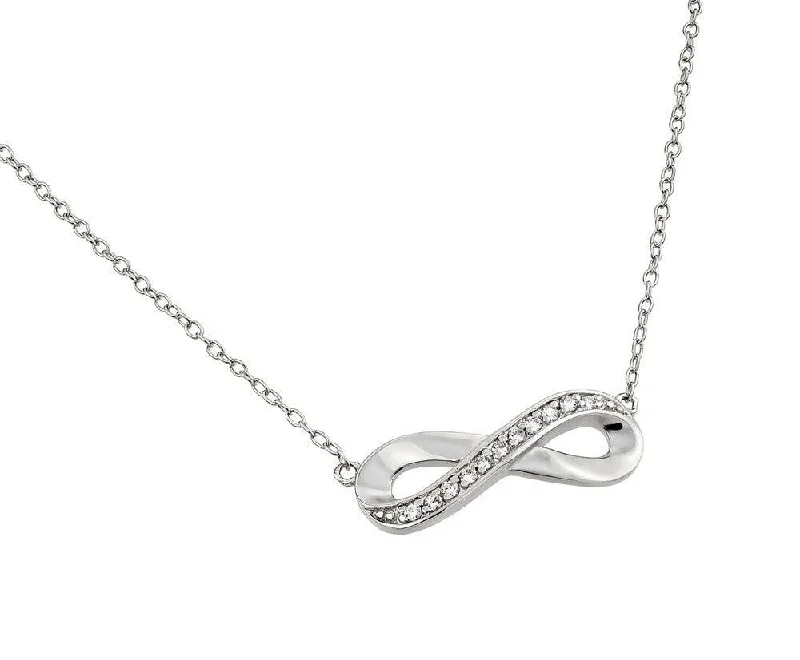 Silver 925 Rhodium Plated Clear CZ Infinity Pendant Necklace - STP01374