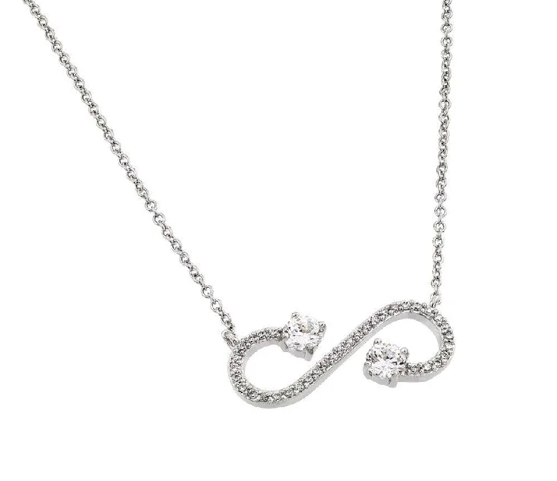 Silver 925 Rhodium Plated Clear CZ Open Infinity "S" Pendant Necklace - BGP00837