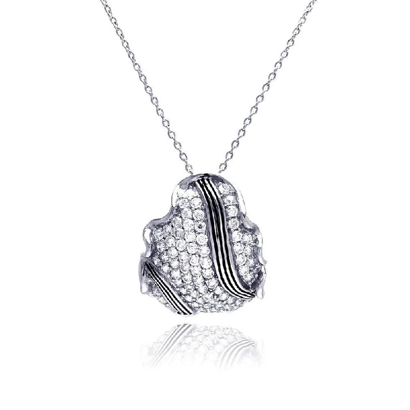 Silver 925 Rhodium Plated Clear CZ Shell Pendant Necklace - STP01322