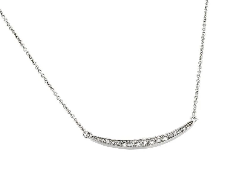 Silver 925 Rhodium Plated Clear CZ Stone Curved Crescent Pendant Necklace - BGP00868