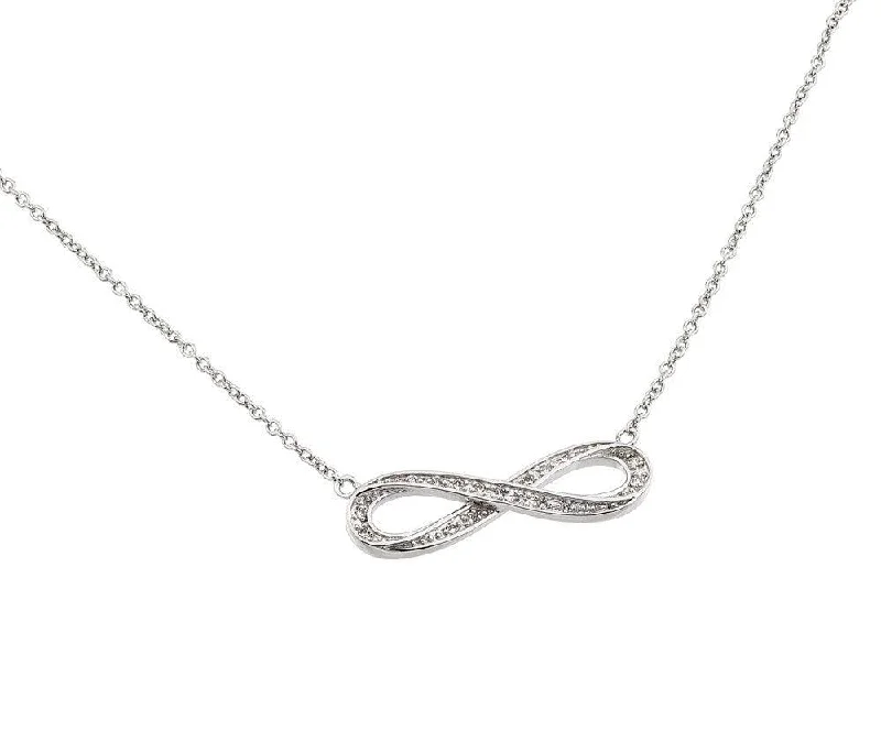 Silver 925 Rhodium Plated Clear CZ Stone Infinity Pendant Necklace - BGP00867