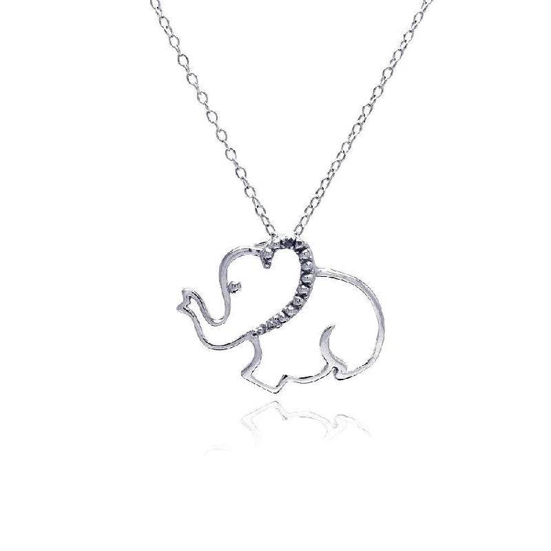 Silver 925 Rhodium Plated Clear Diamond Elephant Pendant Necklace - STP01315