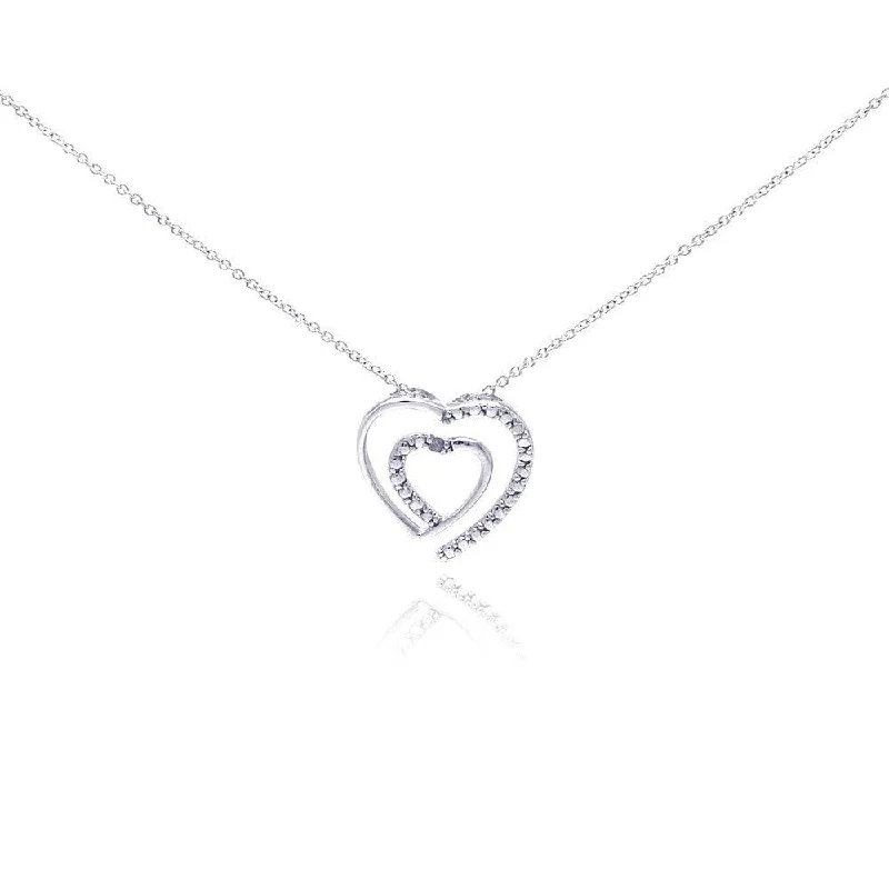 Silver 925 Rhodium Plated Clear Diamond Heart Pendant Necklace - STP01032