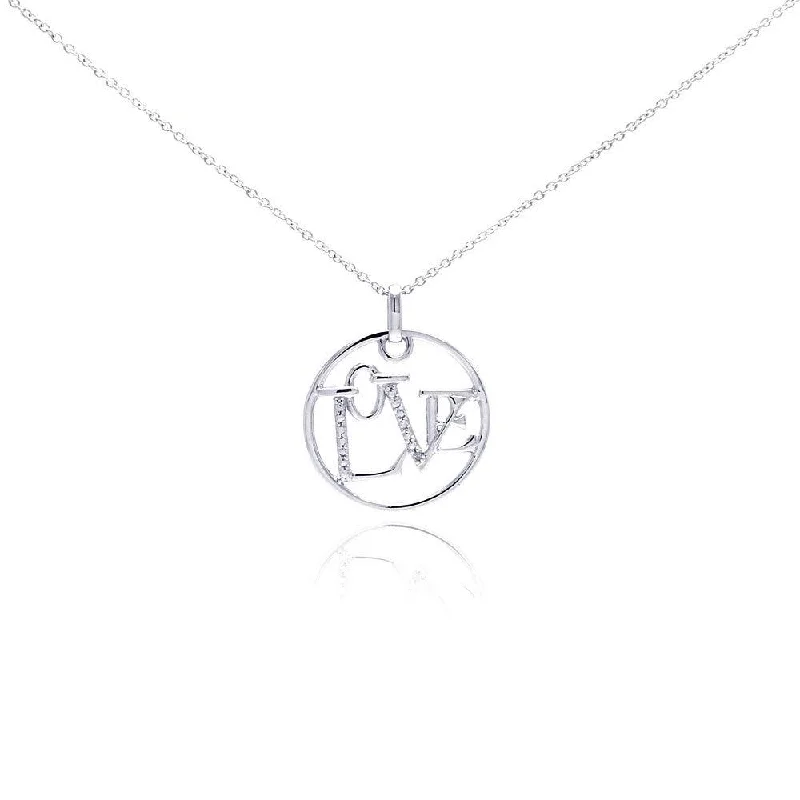 Silver 925 Rhodium Plated Clear Diamond Love Circle Pendant Necklace - STP01033