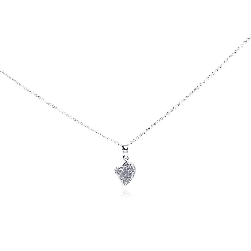 Silver 925 Rhodium Plated Clear Diamond Tiny Heart Pendant Necklace - STP01025