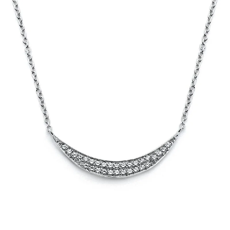 Silver 925 Rhodium Plated Crescent CZ Necklace - BGP00799