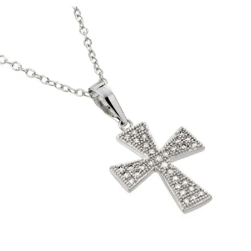 Silver 925 Rhodium Plated Cross CZ Inlay Necklace - BGP00580