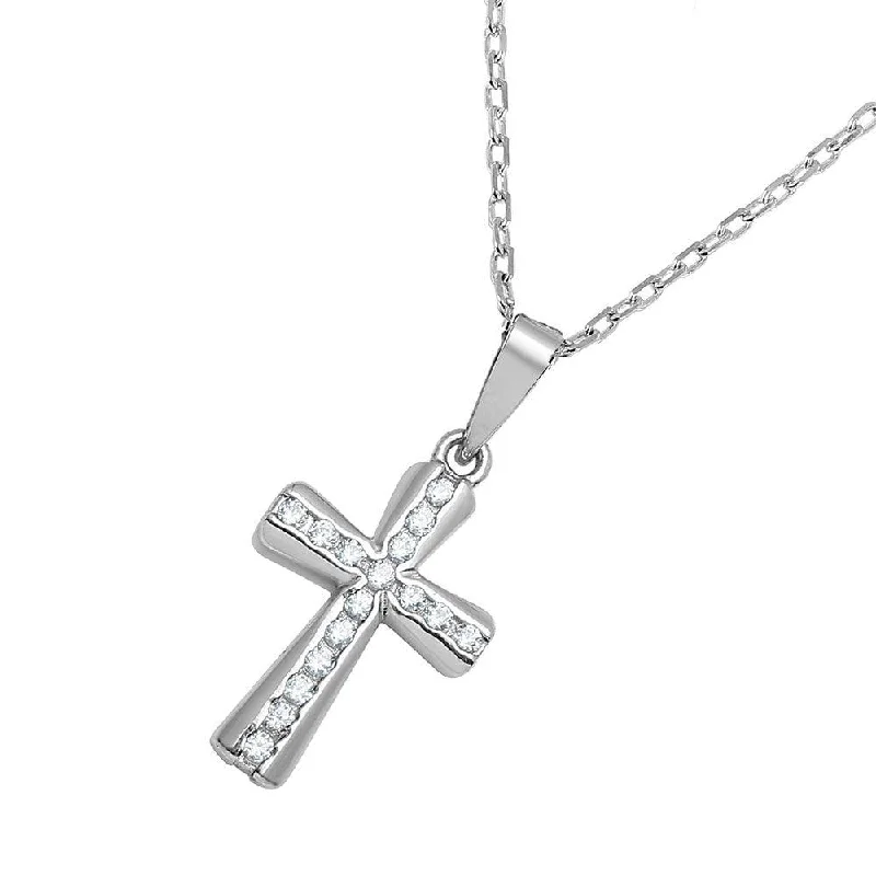 Silver 925 Rhodium Plated Cross CZ Inlay Necklace - BGP00773