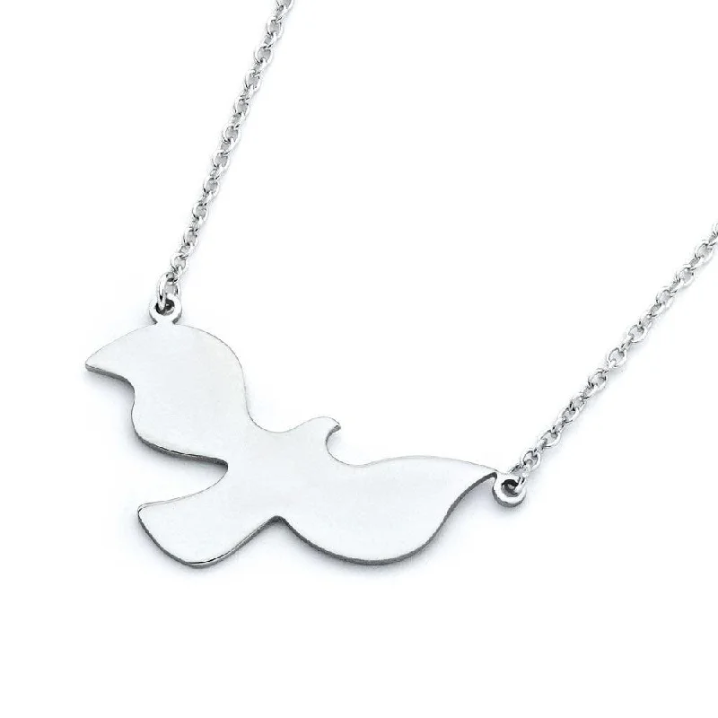 Silver 925 Rhodium Plated Dove Pendant Necklace - STP01368