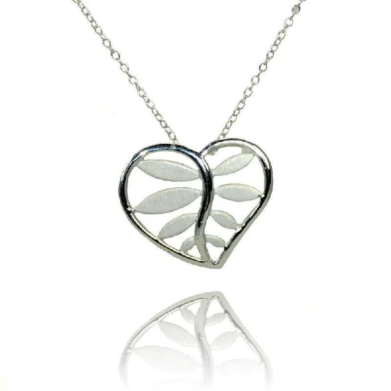 Silver 925 Rhodium Plated Heart Leaf Pendant Necklace - STP01367