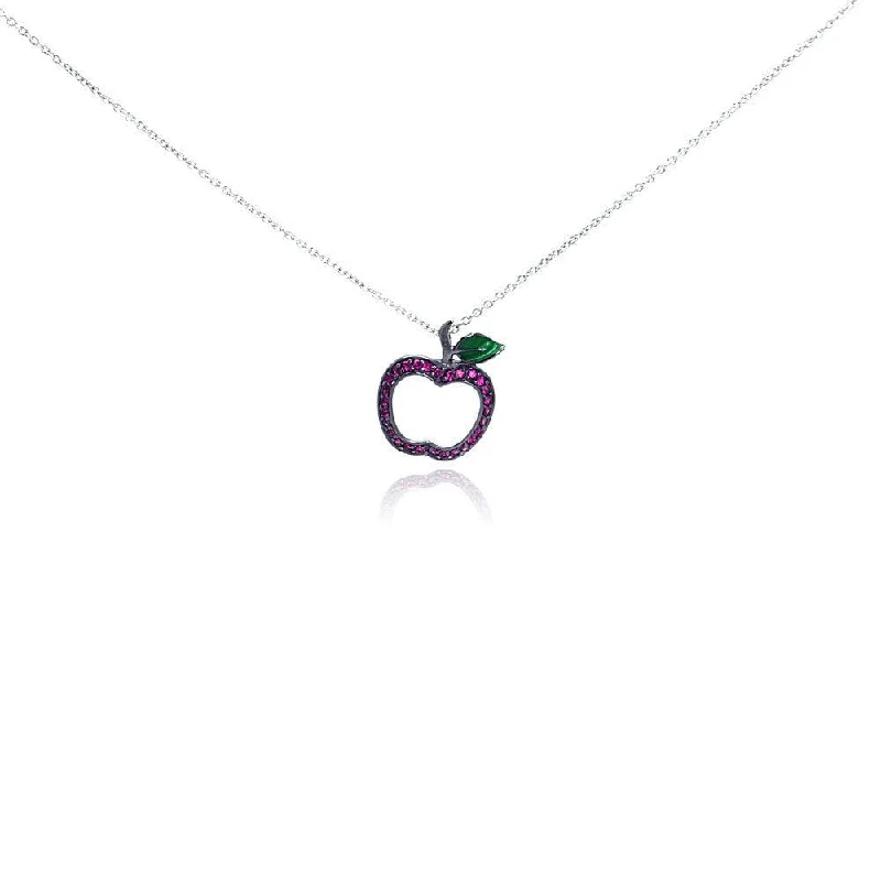 Silver 925 Rhodium Plated Pink CZ Apple Pendant Necklace - STP01003