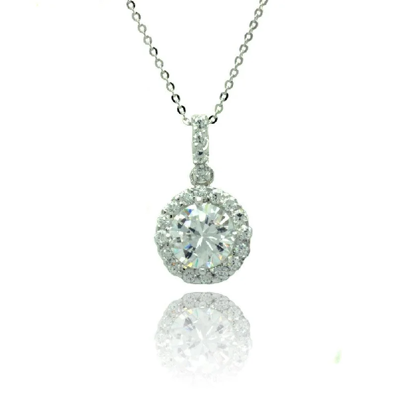 Silver 925 Rhodium Plated Round CZ Outline Necklace - BGP00776