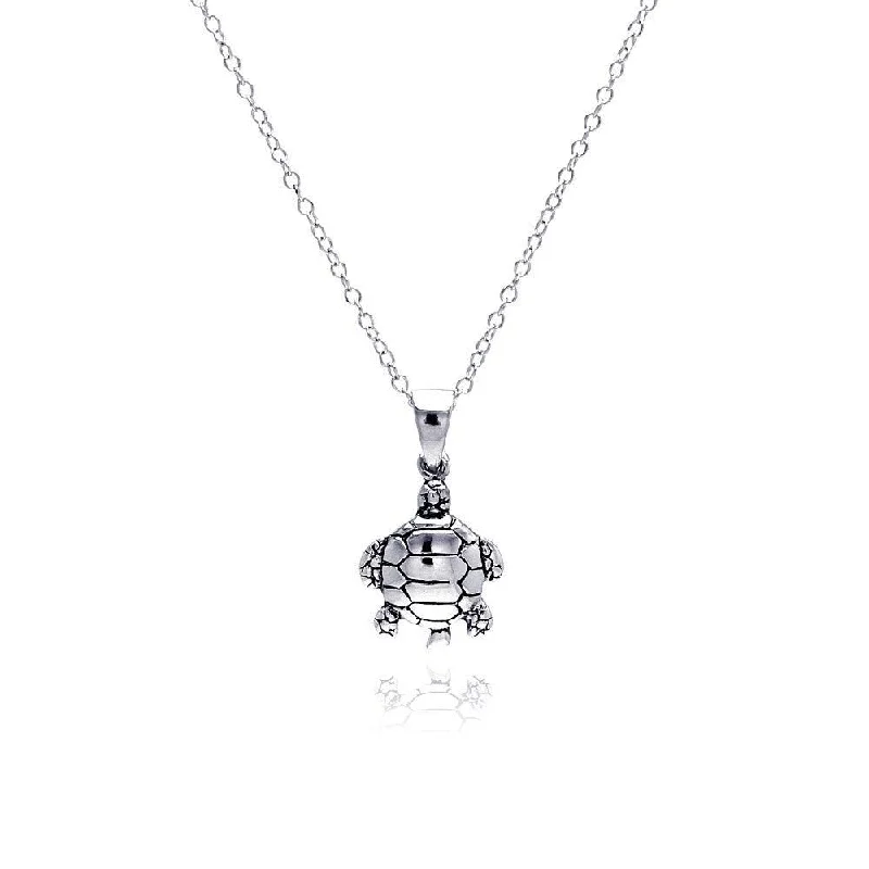 Silver 925 Rhodium Plated  Turtle Pendant Necklace - STP01308