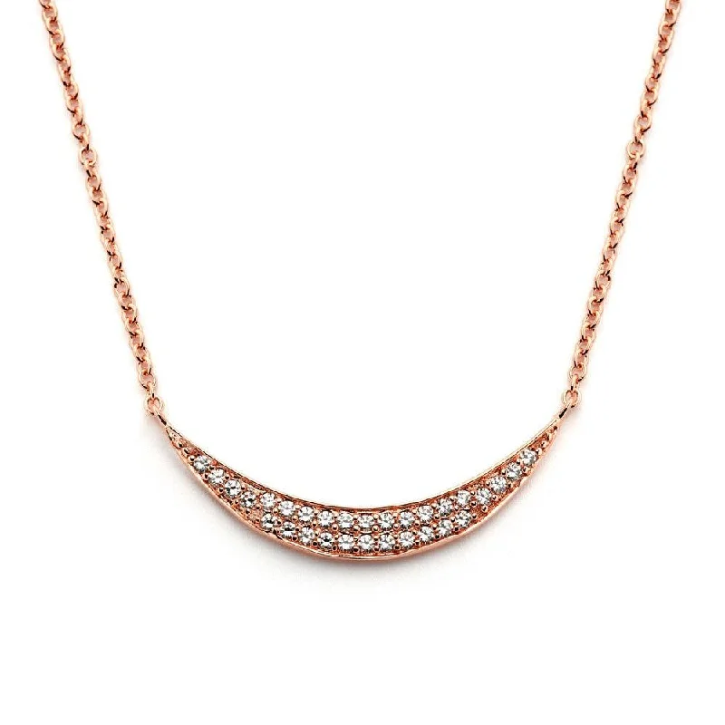 Silver 925 Rose Gold Plated Crescent CZ Inlay Necklace - BGP00800