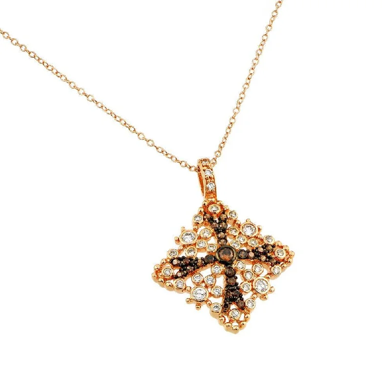 Silver 925 Rose Gold Plated Square Black and Clear CZ Necklace - BGP00642