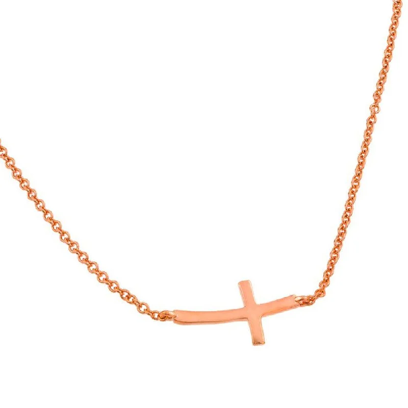 Silver 925 Rose Plated Sideways Cross Necklace - BGP00798