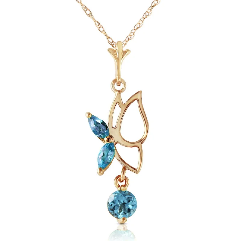 0.4 Carat 14K Solid Yellow Gold Flutter Fly Blue Topaz Necklace