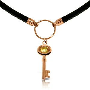 0.5 Carat 14K Solid Rose Gold Leather Key Necklace Citrine