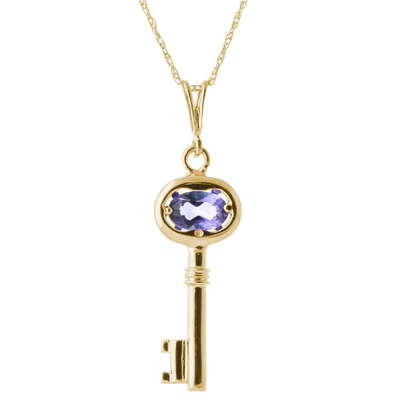 0.5 Carat 14K Solid Yellow Gold Key Charm Necklace Tanzanite