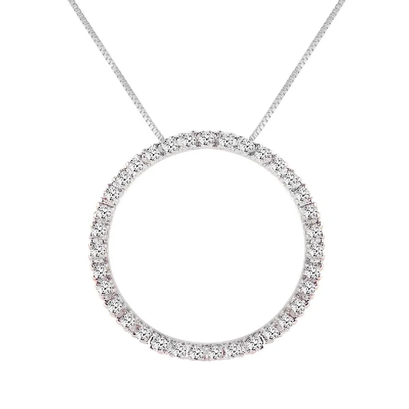 0.52 Carat 14K Solid White Gold Diamond Circle Of Love Necklace