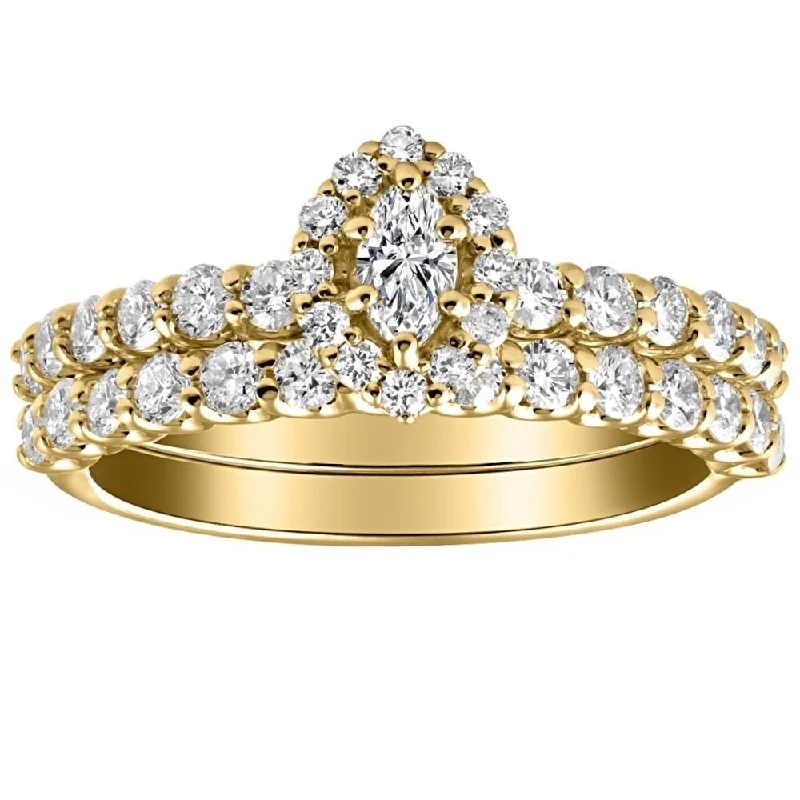 1 1/4Ct Marquise Diamond Engagement Wedding Ring Set in White or Yellow Gold