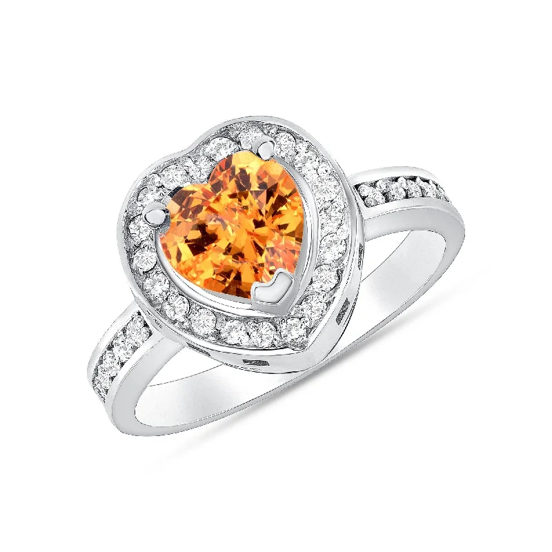 1.13 ct Orange Sapphire and Diamond Ring in 14k White Gold