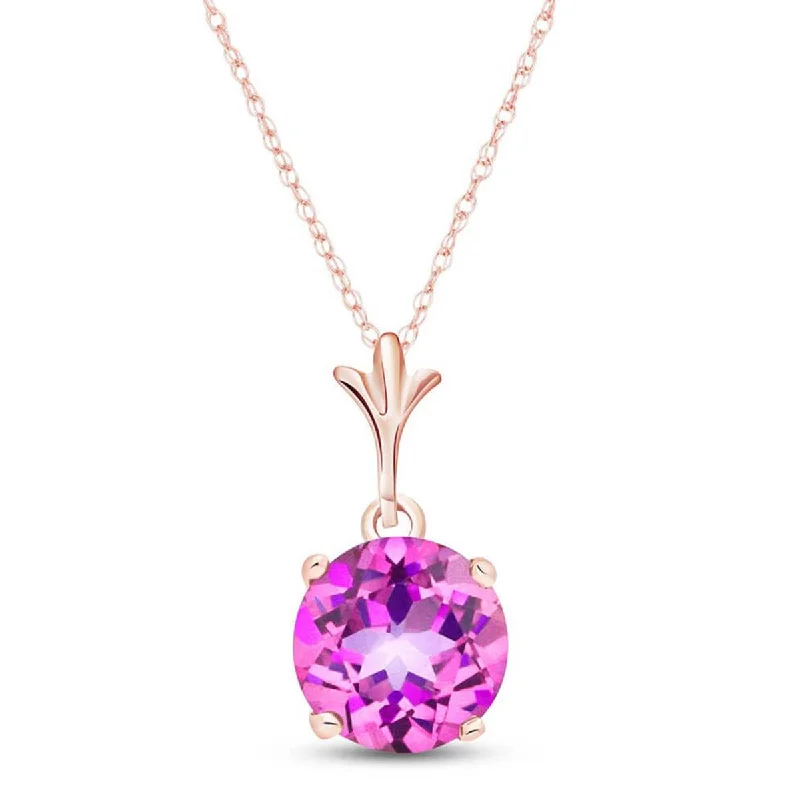 1.15 Carat 14K Solid Rose Gold Single Round Pink Topaz Necklace